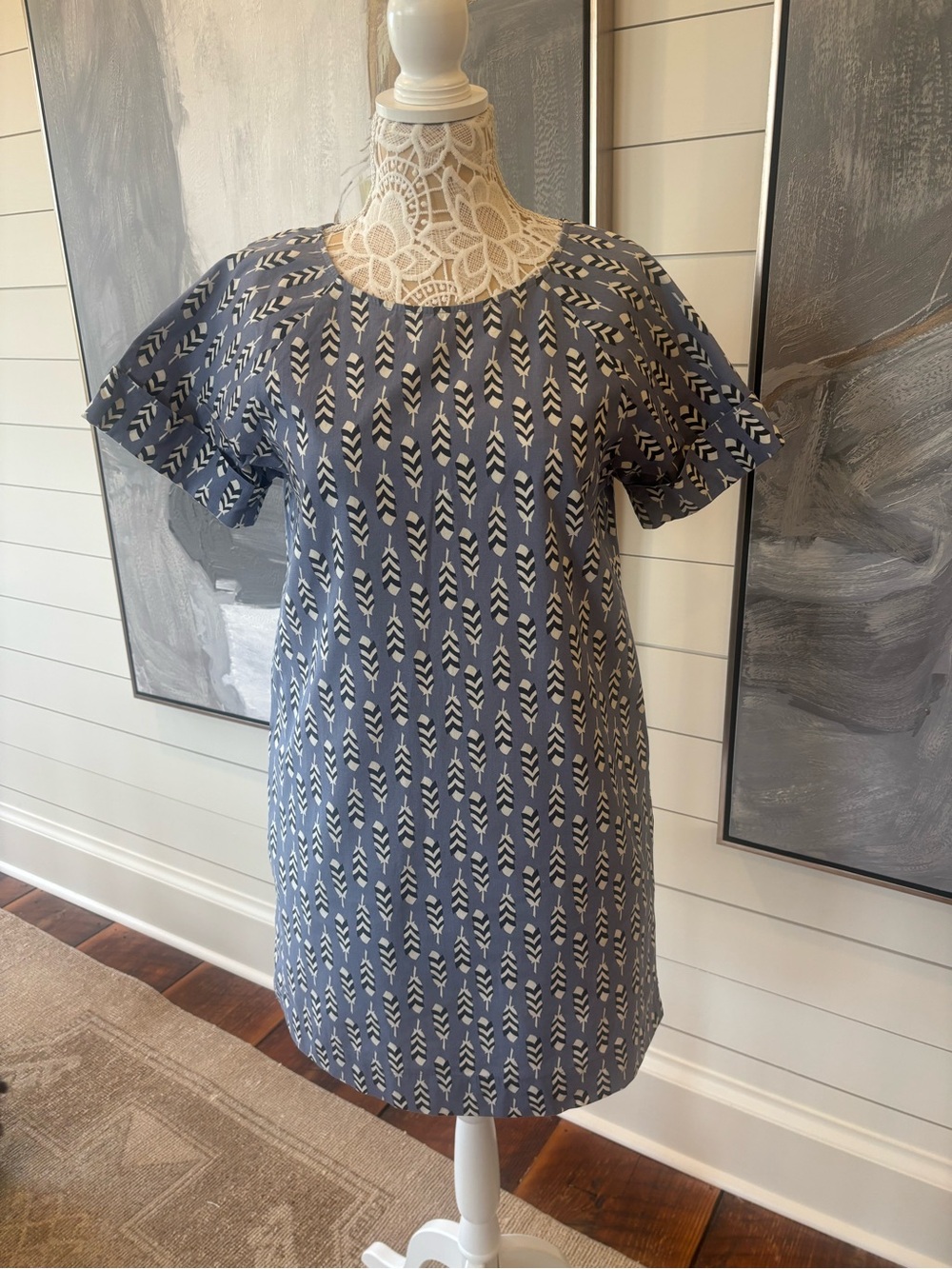 Uncle Frank Blue & White Printed Short Sleeve Mini Dress